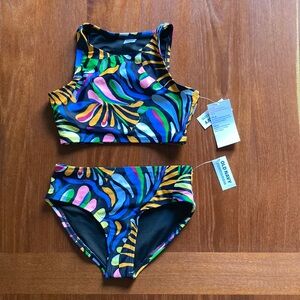 Brand new with tags two piece swim set/bathing suit—bright and bold pattern!